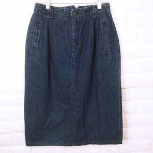 Vintage 80s Liz Sport Denim Pencil Skirt Lady-10 Pockets Pleats Highwaist Kick